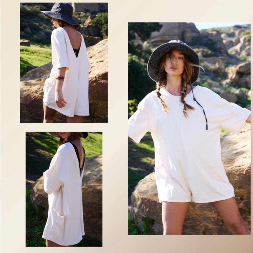 NEW! FREE PEOPLE MOVEMENT Hot Shot Romper IVORY WHITE Sz XS Short Sleeve Shorts
